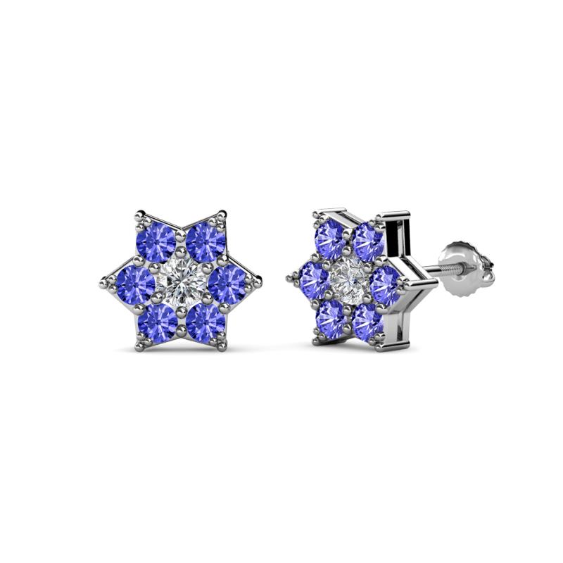 Amora 0.55 ctw Natural Diamond and Tanzanite Flower Earrings 