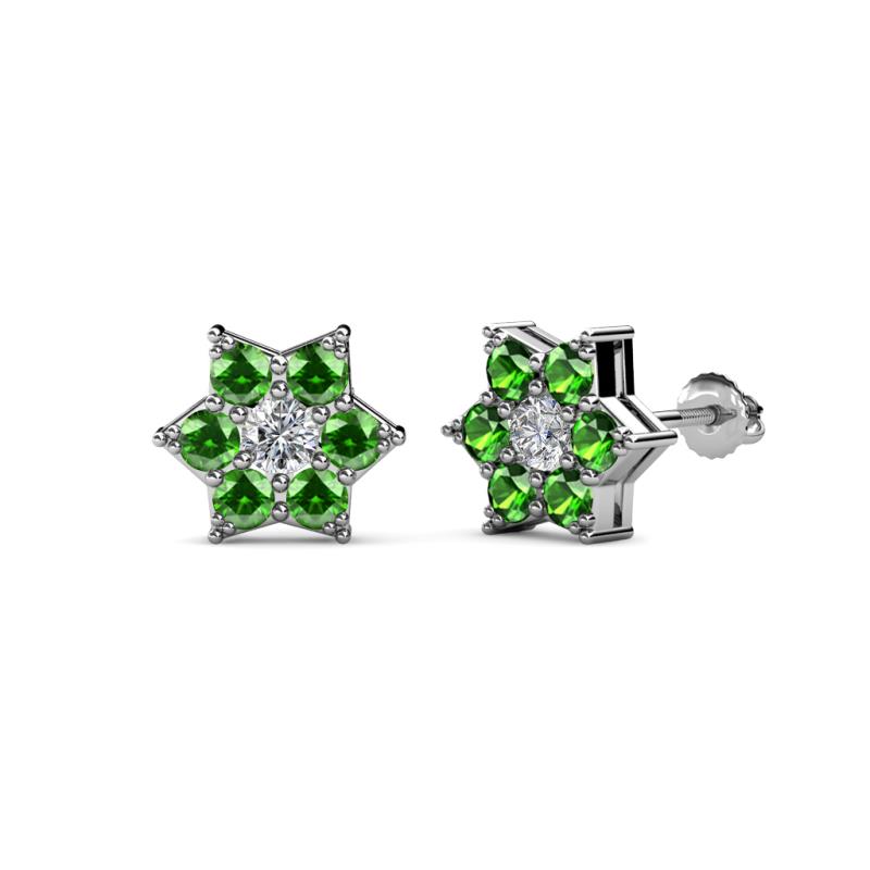 Amora 0.63 ctw Natural Diamond and Green Garnet Flower Earrings 
