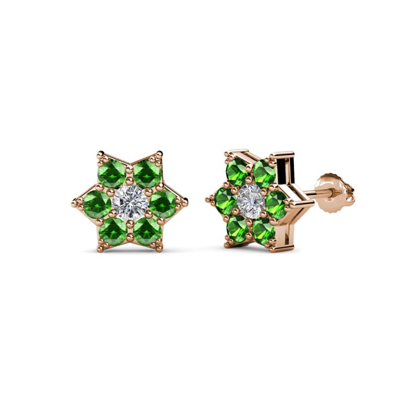 Amora 0.63 ctw Natural Diamond and Green Garnet Flower Earrings 