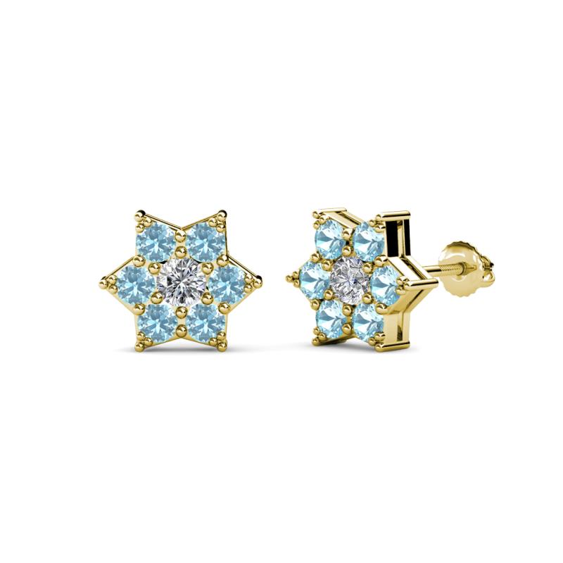 Amora 0.44 ctw Natural Diamond and Aquamarine Flower Earrings 