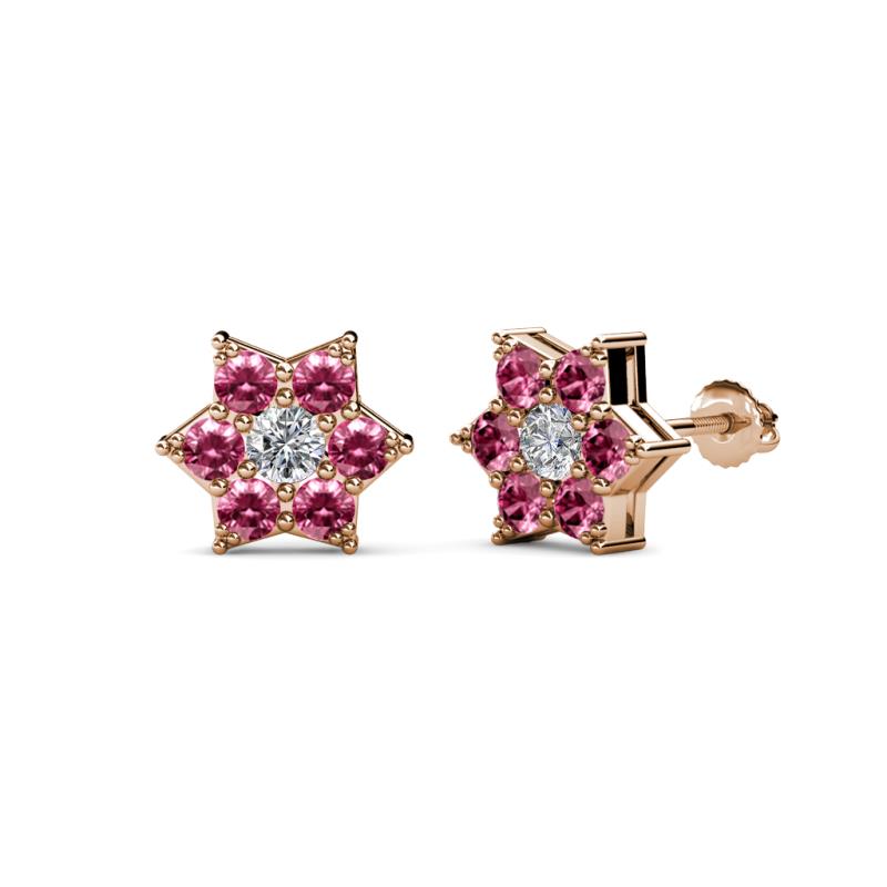 Amora 0.44 ctw Natural Diamond and Pink Tourmaline Flower Earrings 
