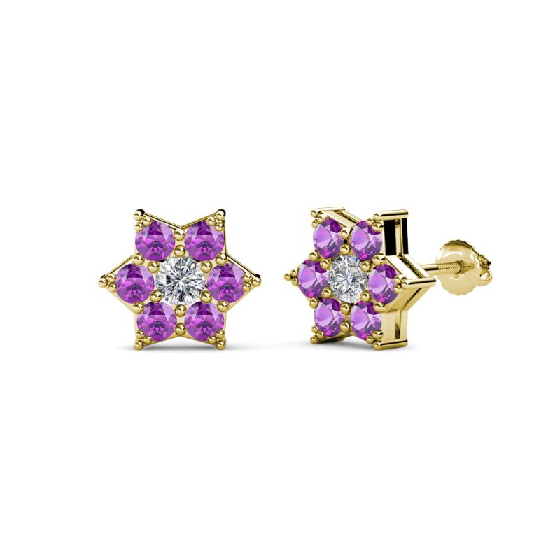 Amora 0.44 ctw Natural Diamond and Amethyst Flower Earrings 