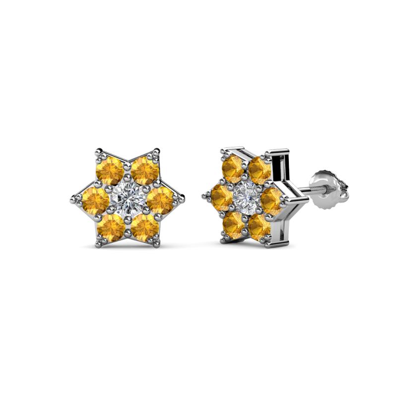 Amora 0.44 ctw Natural Diamond and Citrine Flower Earrings 