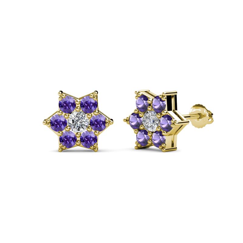 Amora 0.44 ctw Natural Diamond and Iolite Flower Earrings 