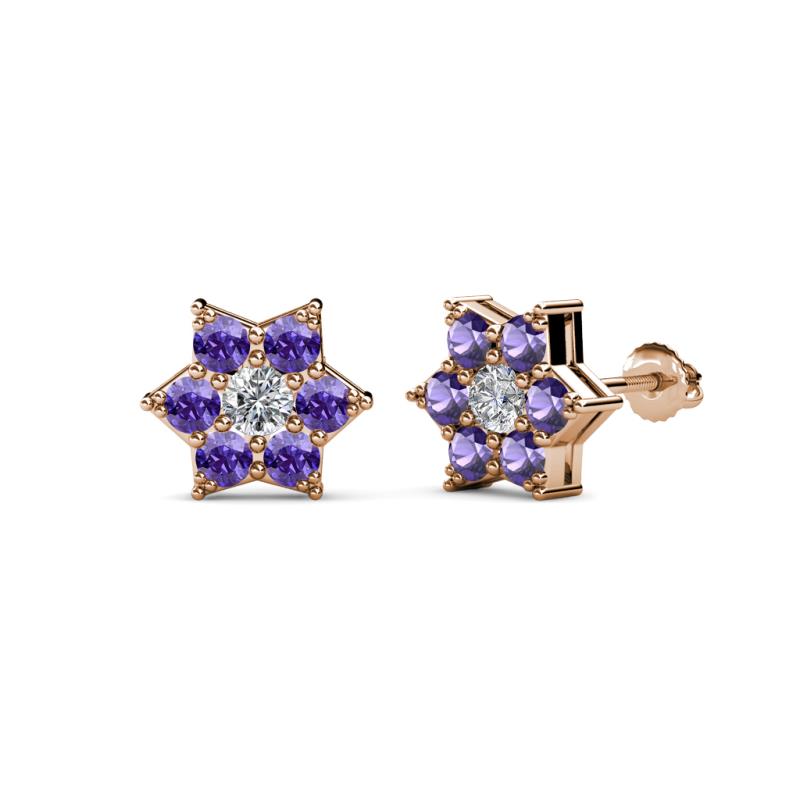 Amora 0.44 ctw Natural Diamond and Iolite Flower Earrings 