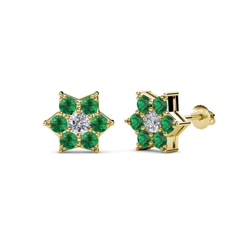 Amora 0.44 ctw Natural Diamond and Emerald Flower Earrings 