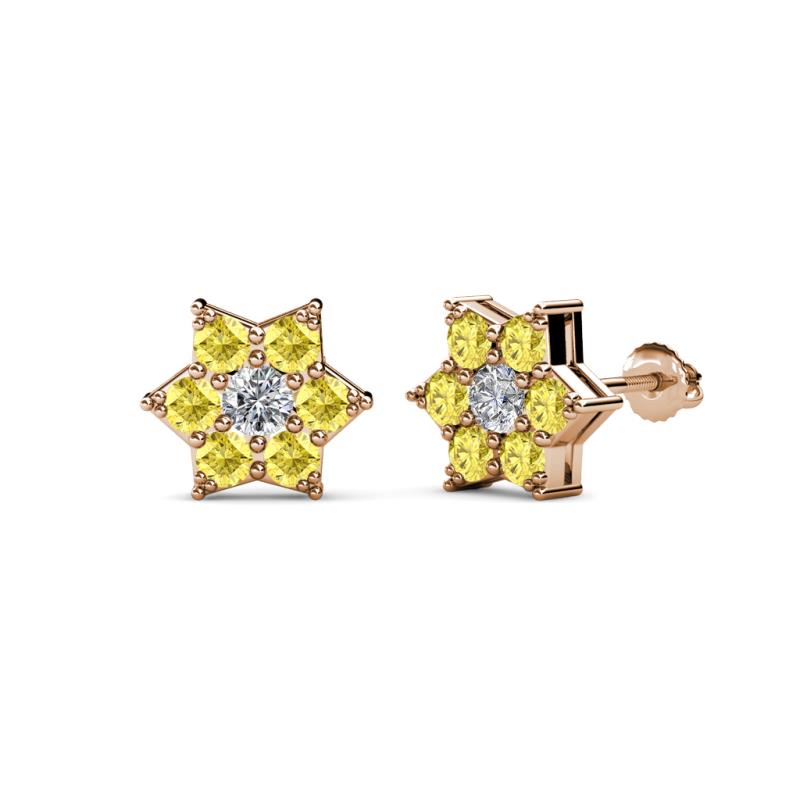 Amora 0.57 ctw Natural Diamond and Yellow Sapphire Flower Earrings 
