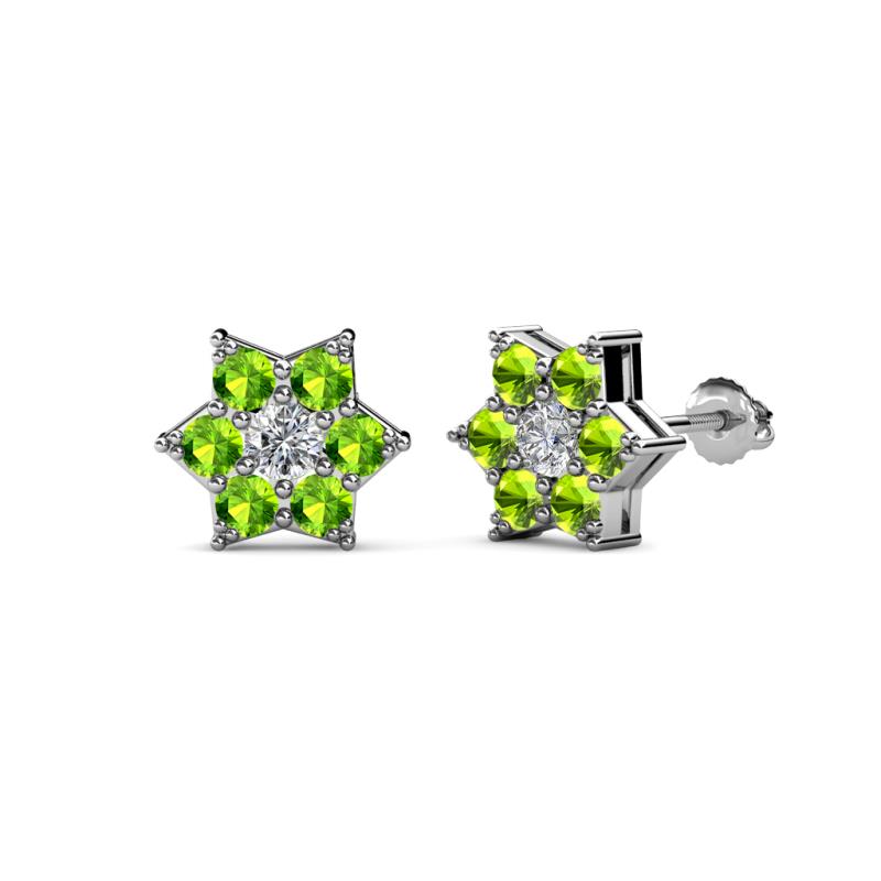 Amora 0.63 ctw Lab Grown Diamond and Peridot Flower Earrings 