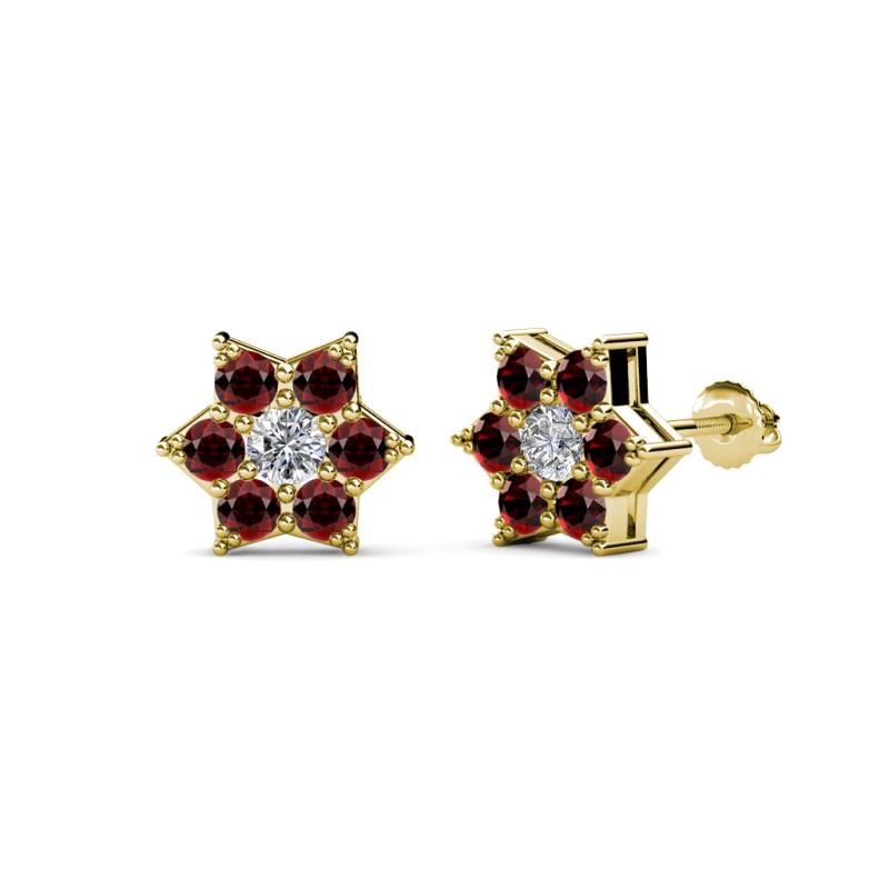 Amora 0.63 ctw Lab Grown Diamond and Red Garnet Flower Earrings 