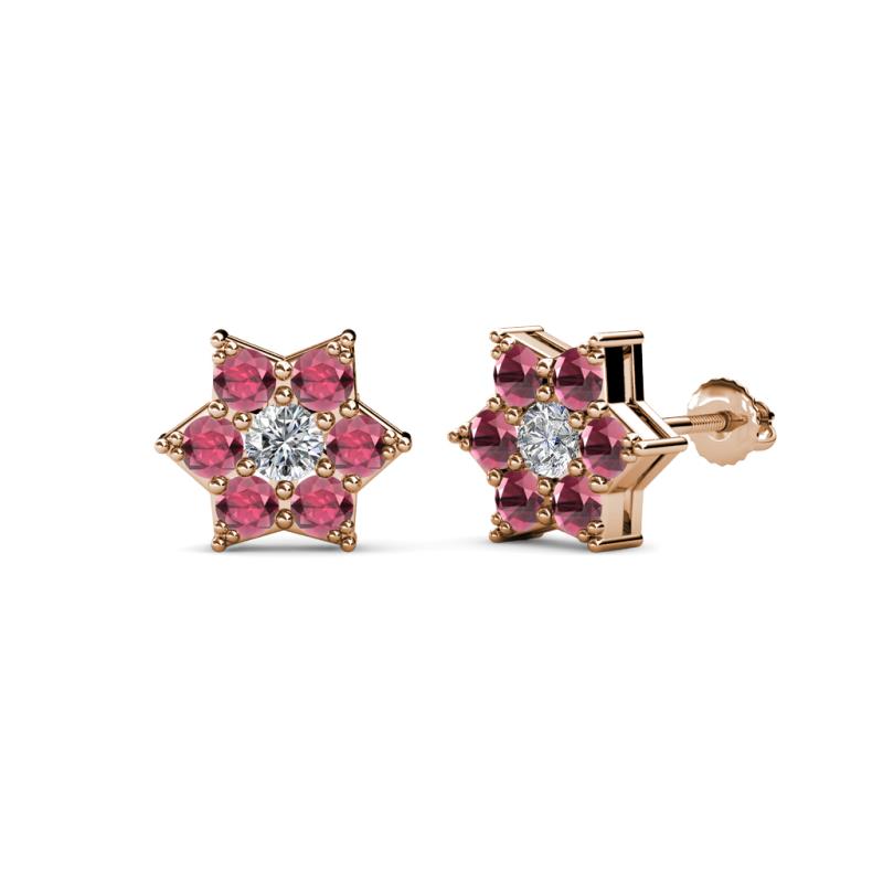 Amora 0.63 ctw Lab Grown Diamond and Rhodolite Garnet Flower Earrings 