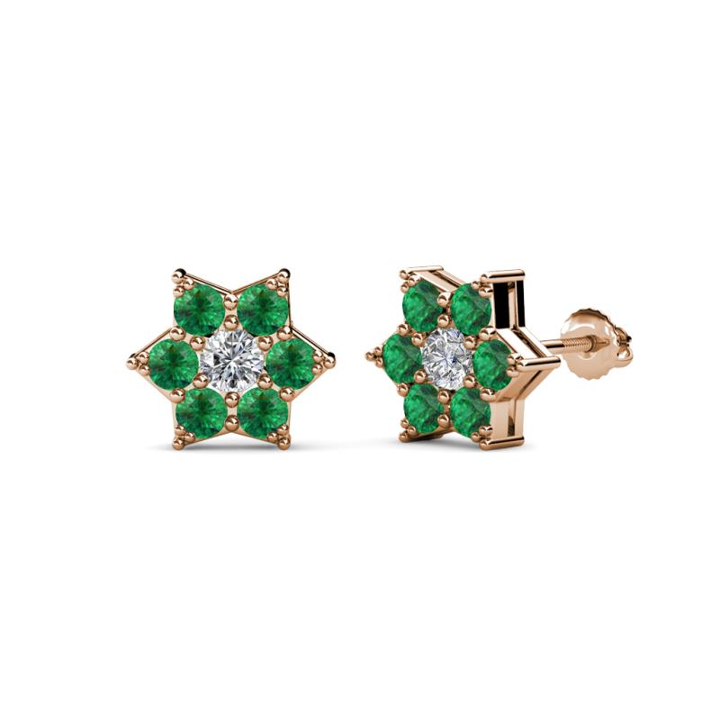 Amora 0.44 ctw Lab Grown Diamond and Emerald Flower Earrings 