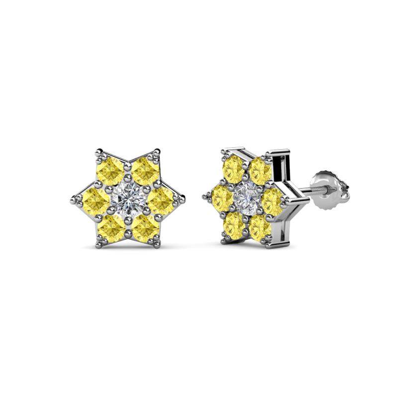 Amora 0.57 ctw Lab Grown Diamond and Yellow Sapphire Flower Earrings 