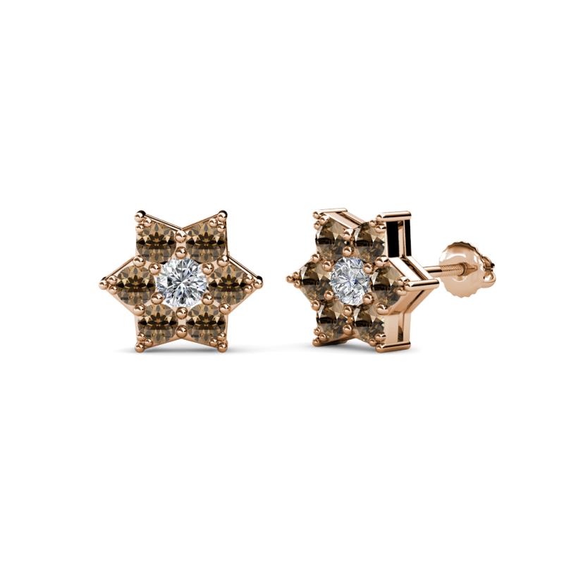 Amora 0.55 ctw Lab Grown Diamond and Smoky Quartz Flower Earrings 