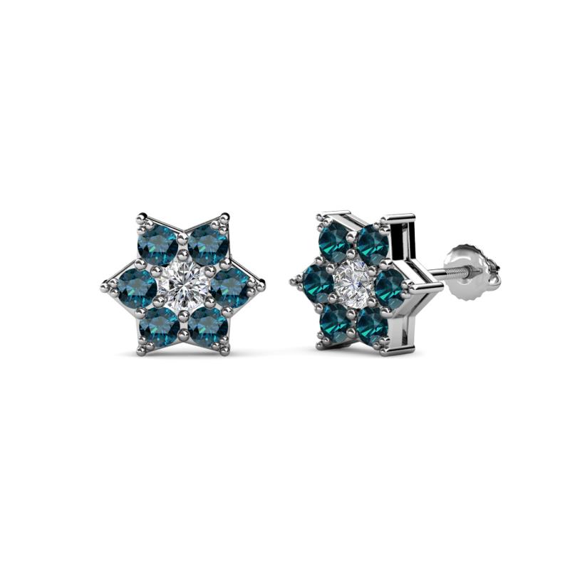 Amora 0.61 ctw Lab Grown Diamond and Blue Diamond Flower Earrings 
