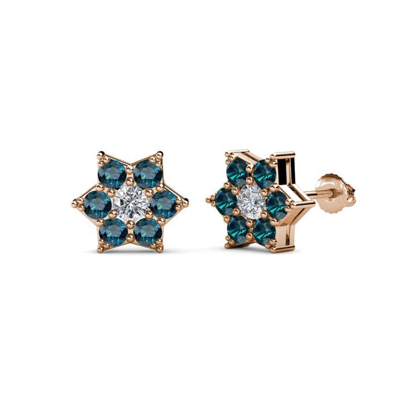Amora 0.61 ctw Lab Grown Diamond and Blue Diamond Flower Earrings 