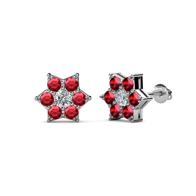 Amora 0.56 ctw Lab Grown Diamond and Ruby Flower Earrings 