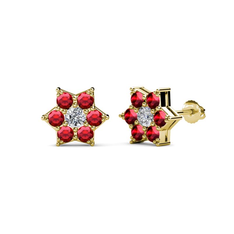 Amora 0.56 ctw Lab Grown Diamond and Ruby Flower Earrings 