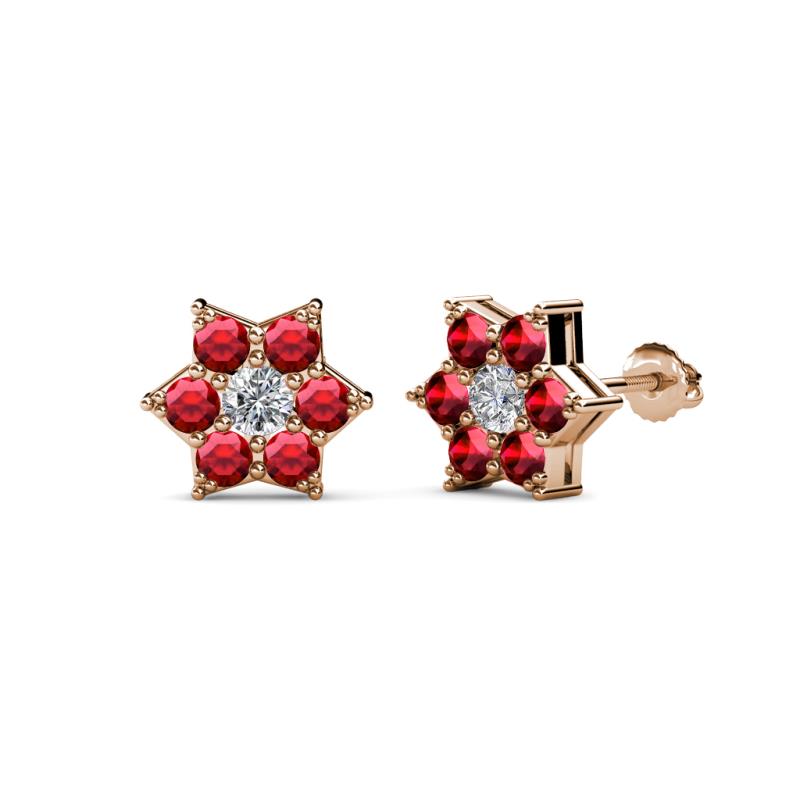 Amora 0.56 ctw Lab Grown Diamond and Ruby Flower Earrings 