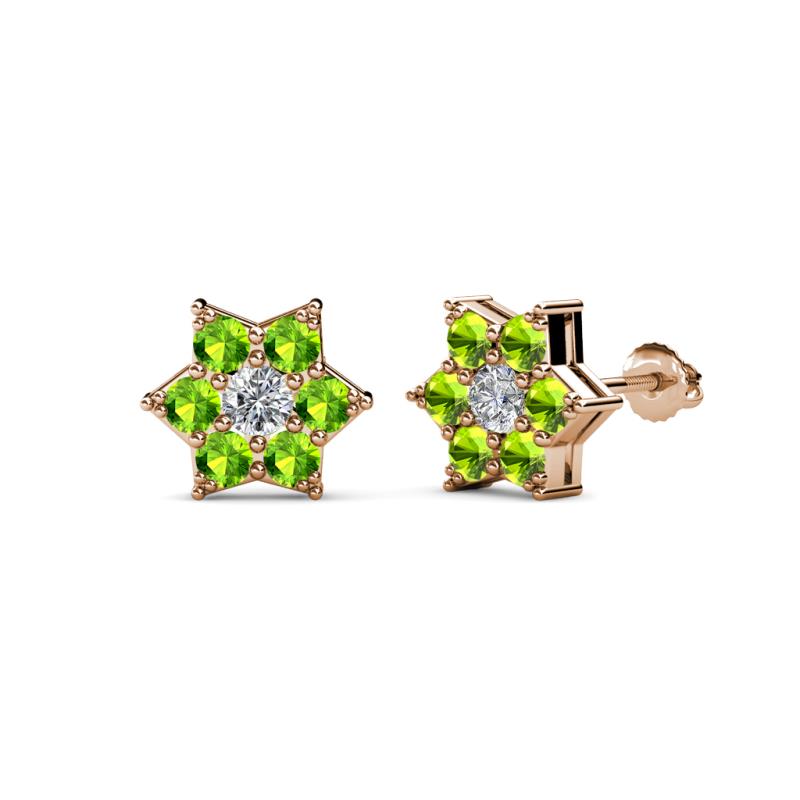 Amora 0.63 ctw Natural Diamond and Peridot Flower Earrings 