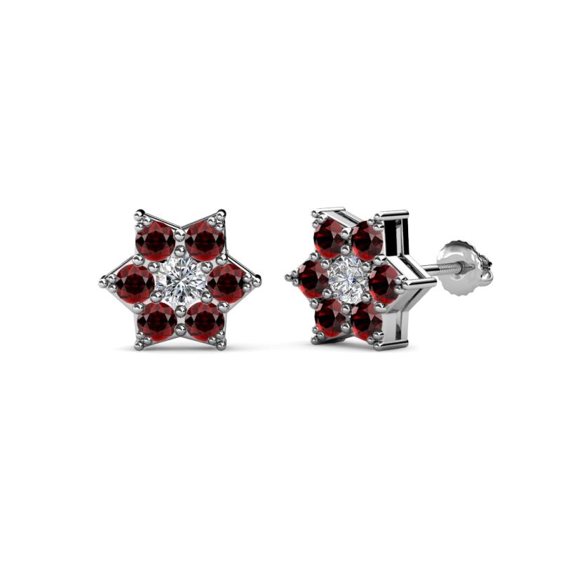 Amora 0.63 ctw Natural Diamond and Red Garnet Flower Earrings 