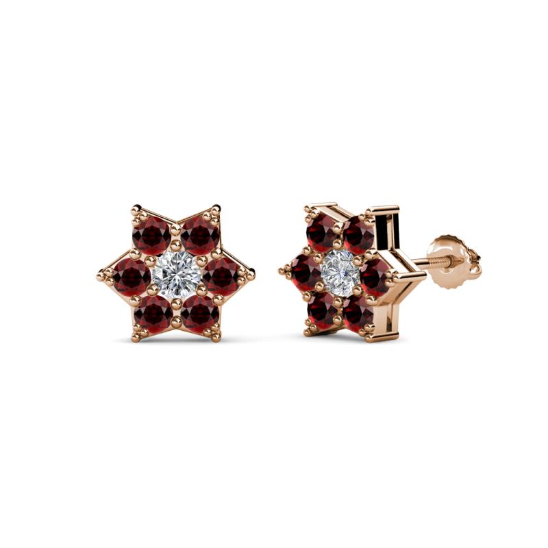 Amora 0.63 ctw Natural Diamond and Red Garnet Flower Earrings 