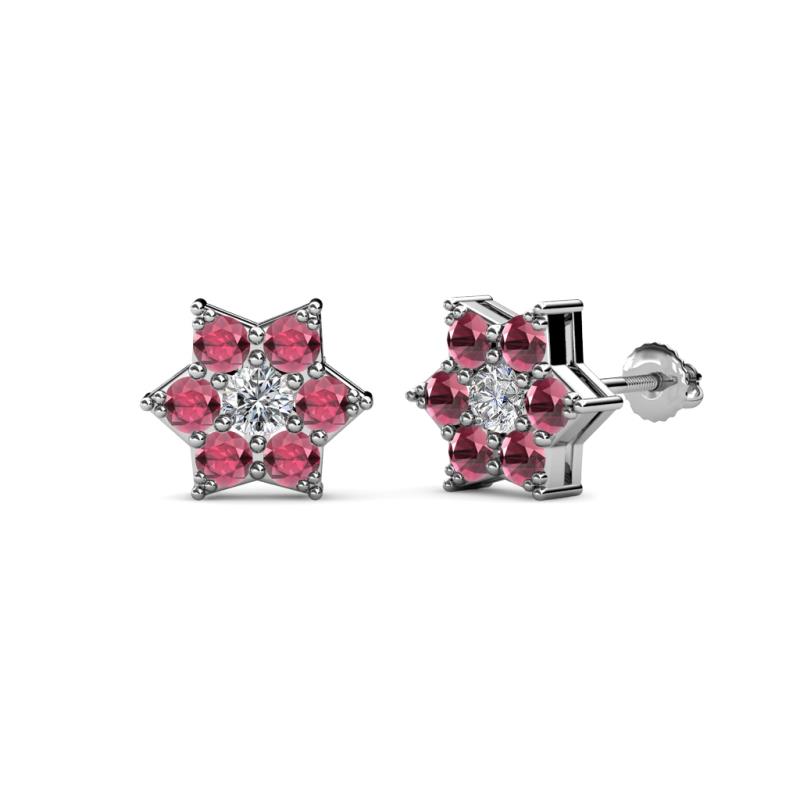 Amora 0.63 ctw Natural Diamond and Rhodolite Garnet Flower Earrings 