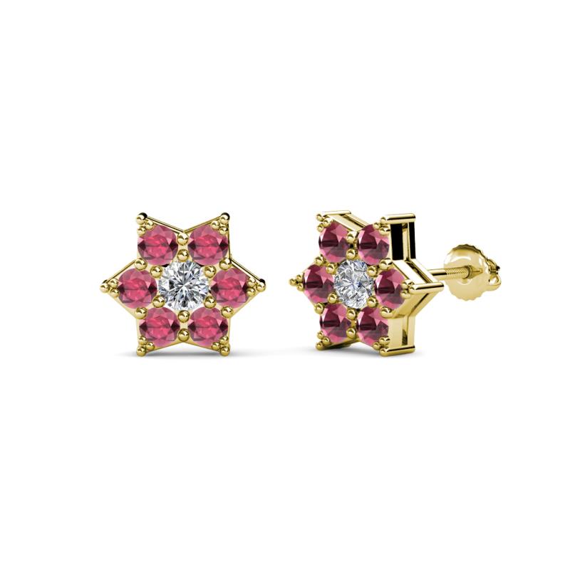 Amora 0.63 ctw Natural Diamond and Rhodolite Garnet Flower Earrings 