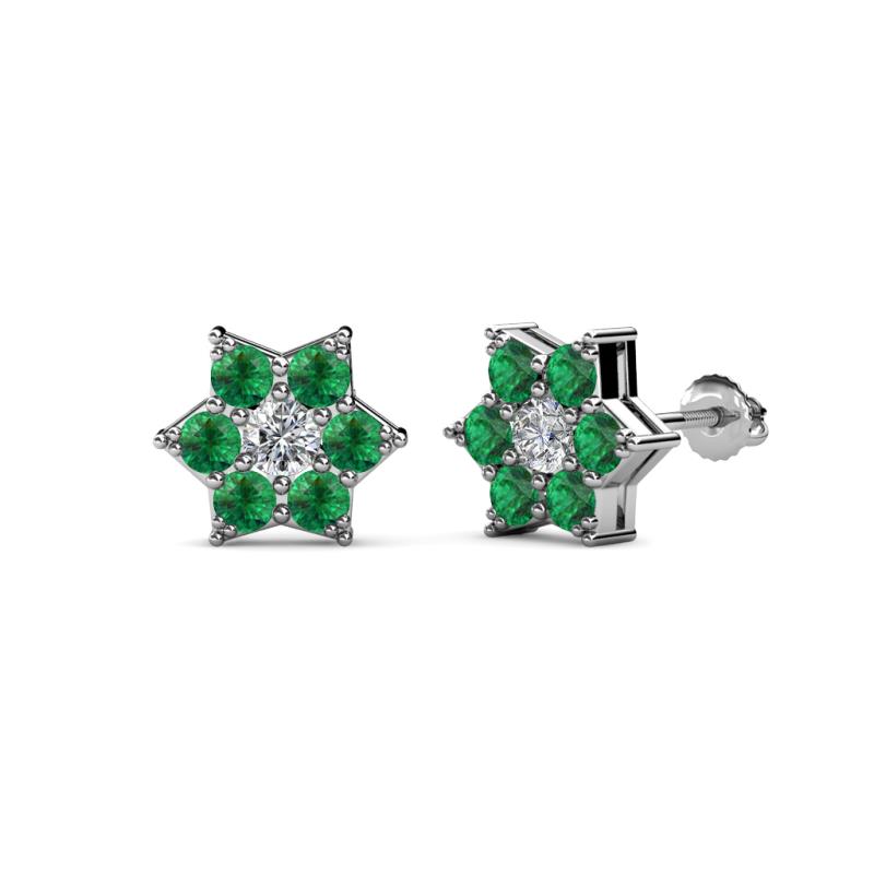 Amora 0.44 ctw Natural Diamond and Emerald Flower Earrings 