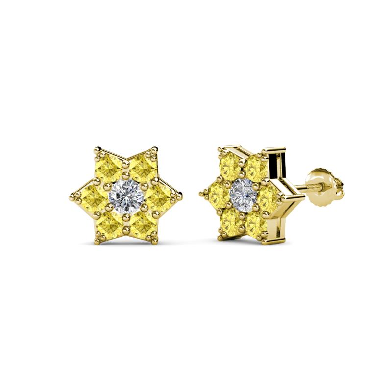 Amora 0.57 ctw Natural Diamond and Yellow Sapphire Flower Earrings 