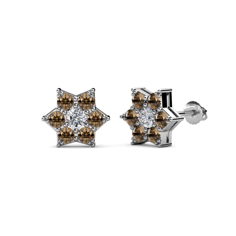 Amora 0.55 ctw Natural Diamond and Smoky Quartz Flower Earrings 