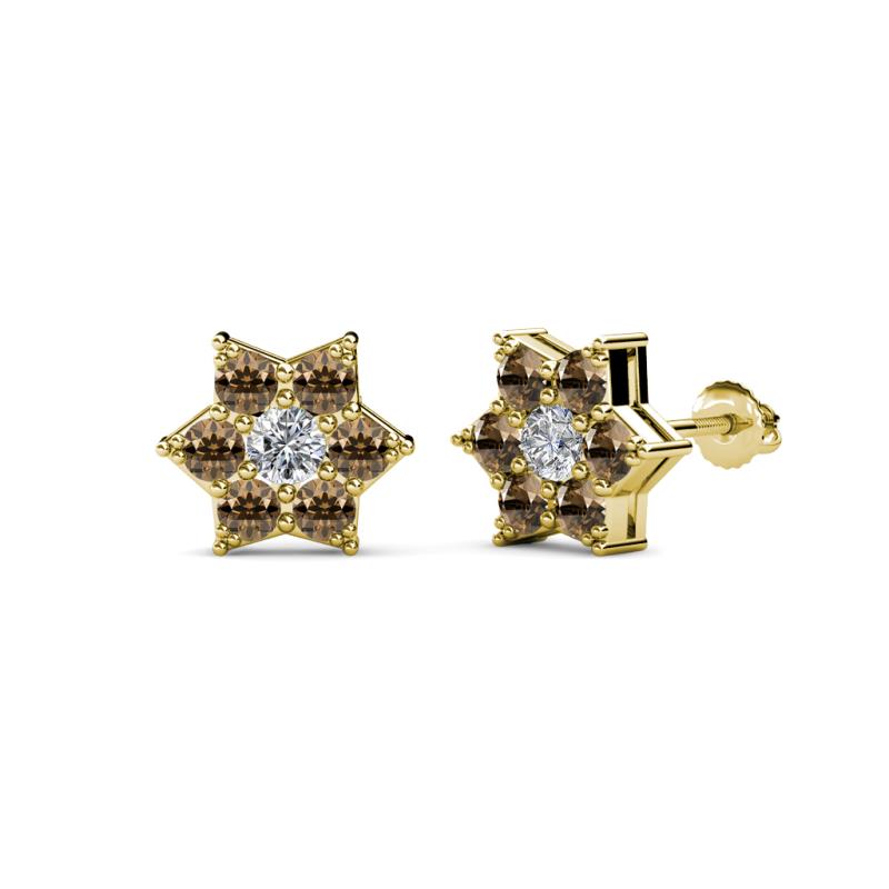 Amora 0.55 ctw Natural Diamond and Smoky Quartz Flower Earrings 