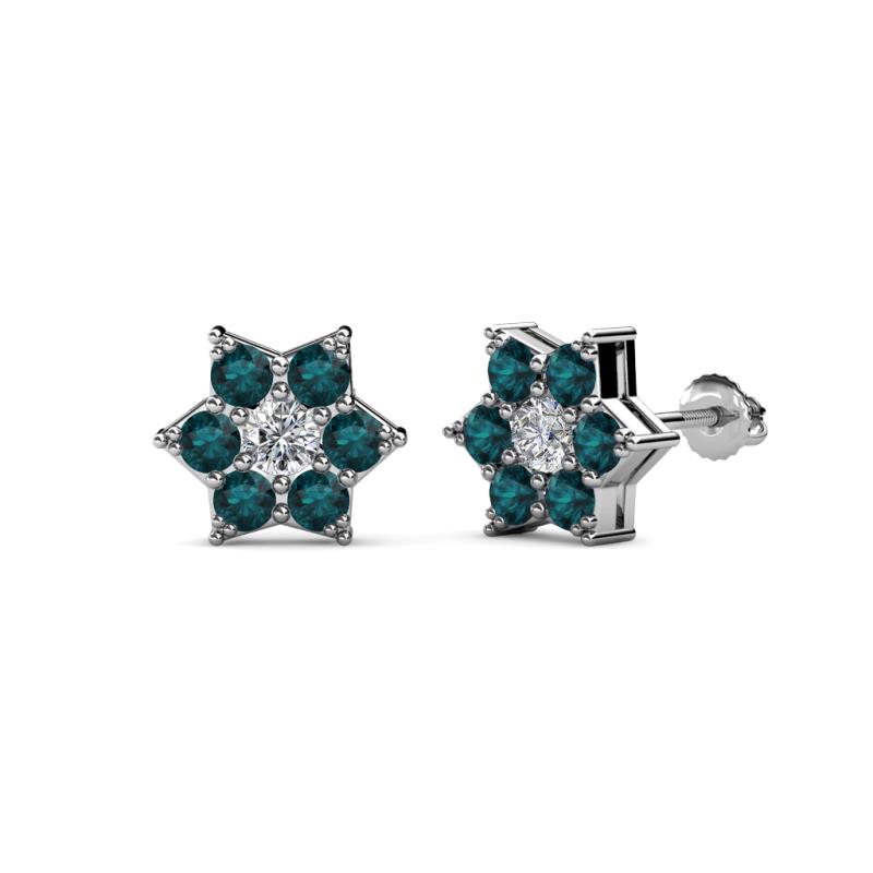 Amora 0.61 ctw Natural Diamond and London Blue Topaz Flower Earrings 