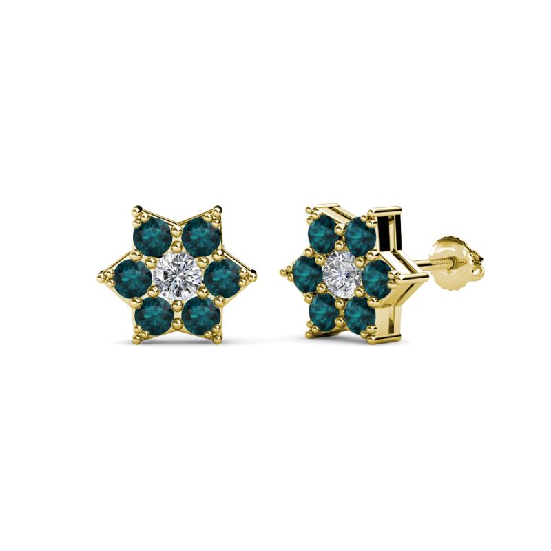 Amora 0.61 ctw Natural Diamond and London Blue Topaz Flower Earrings 