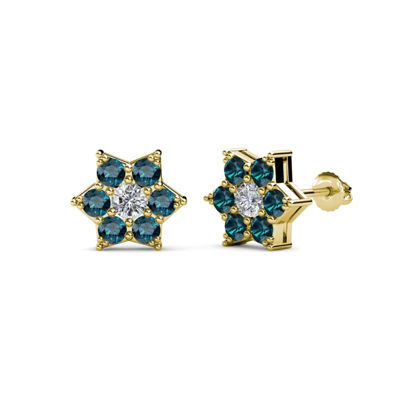 Amora 0.61 ctw Natural Diamond and Blue Diamond Flower Earrings 
