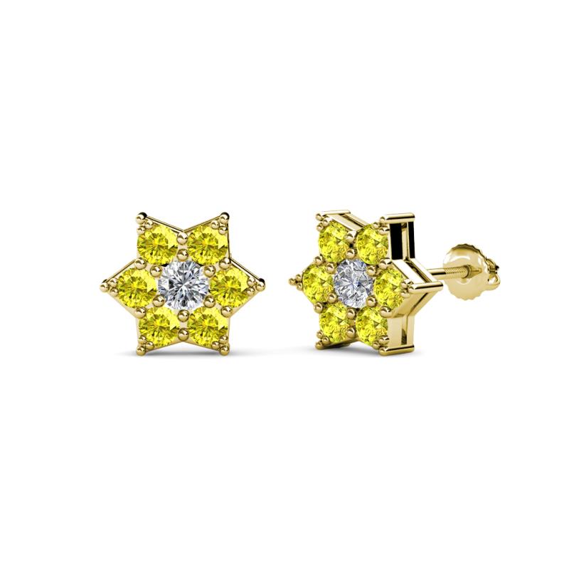 Amora 0.61 ctw Natural Diamond and Yellow Diamond Flower Earrings 