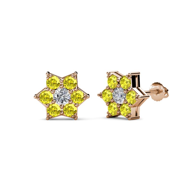 Amora 0.61 ctw Natural Diamond and Yellow Diamond Flower Earrings 