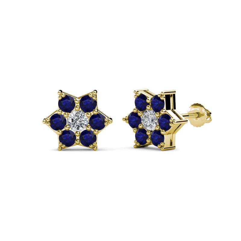 Amora 0.57 ctw Lab Grown Diamond and Blue Sapphire Flower Earrings 