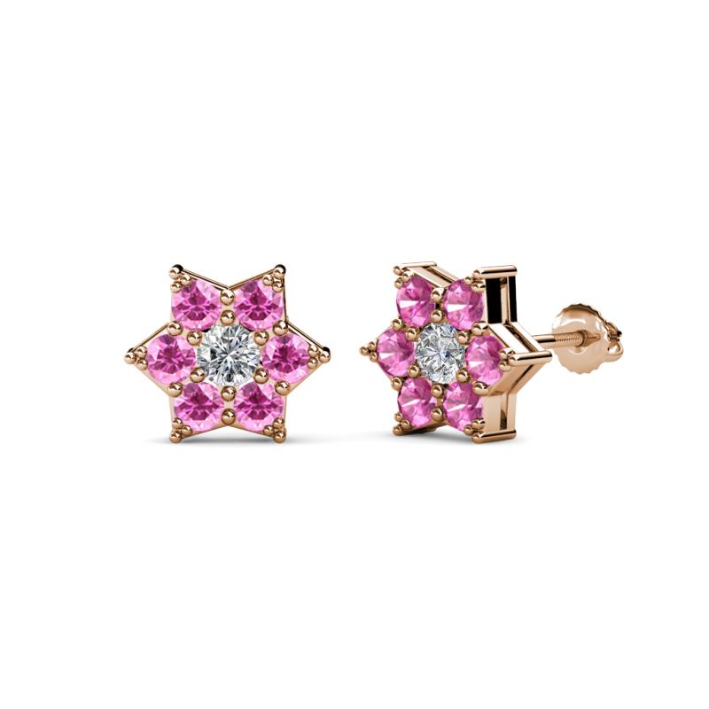 Amora 0.57 ctw Lab Grown Diamond and Pink Sapphire Flower Earrings 