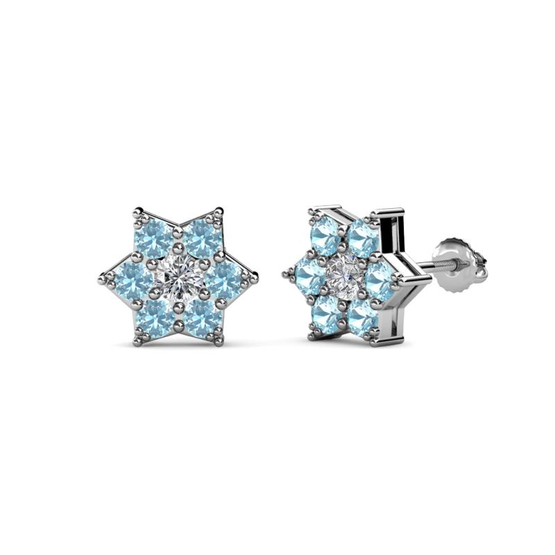 Amora 0.44 ctw Lab Grown Diamond and Aquamarine Flower Earrings 
