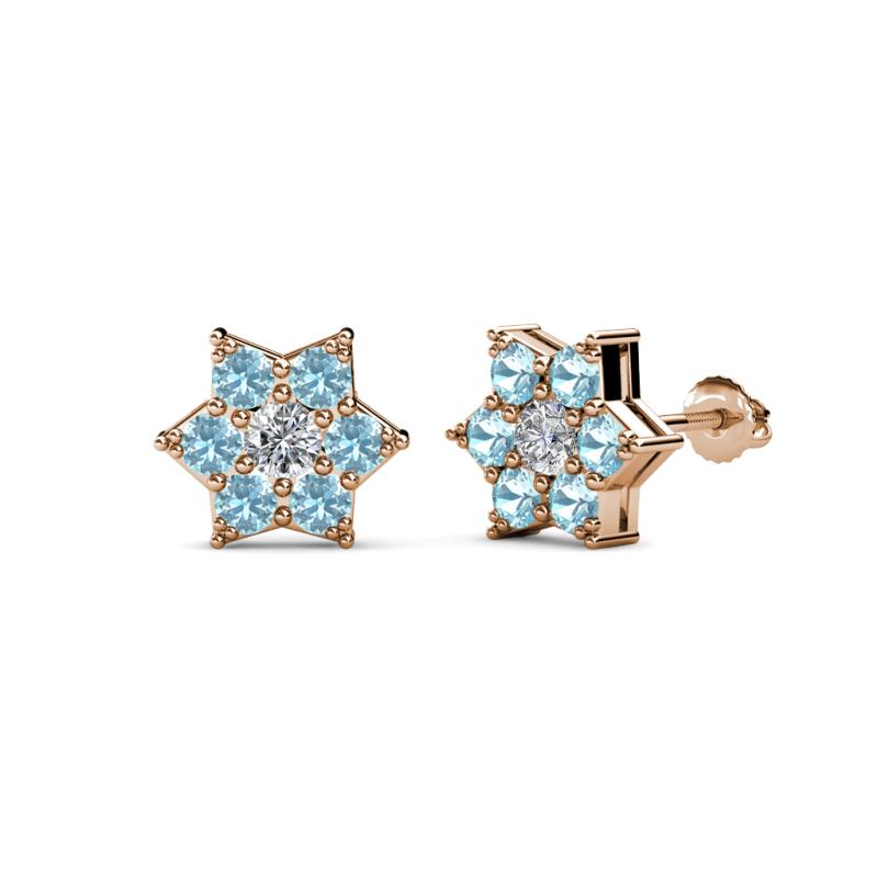 Amora 0.44 ctw Lab Grown Diamond and Aquamarine Flower Earrings 