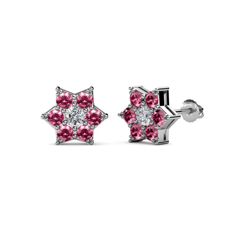 Amora 0.44 ctw Lab Grown Diamond and Pink Tourmaline Flower Earrings 
