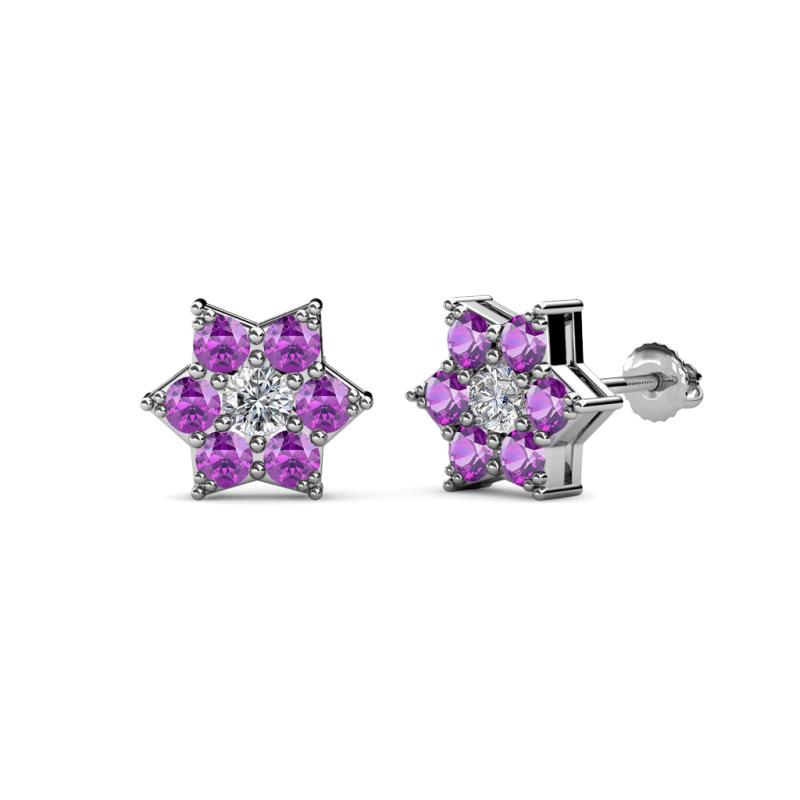 Amora 0.44 ctw Lab Grown Diamond and Amethyst Flower Earrings 