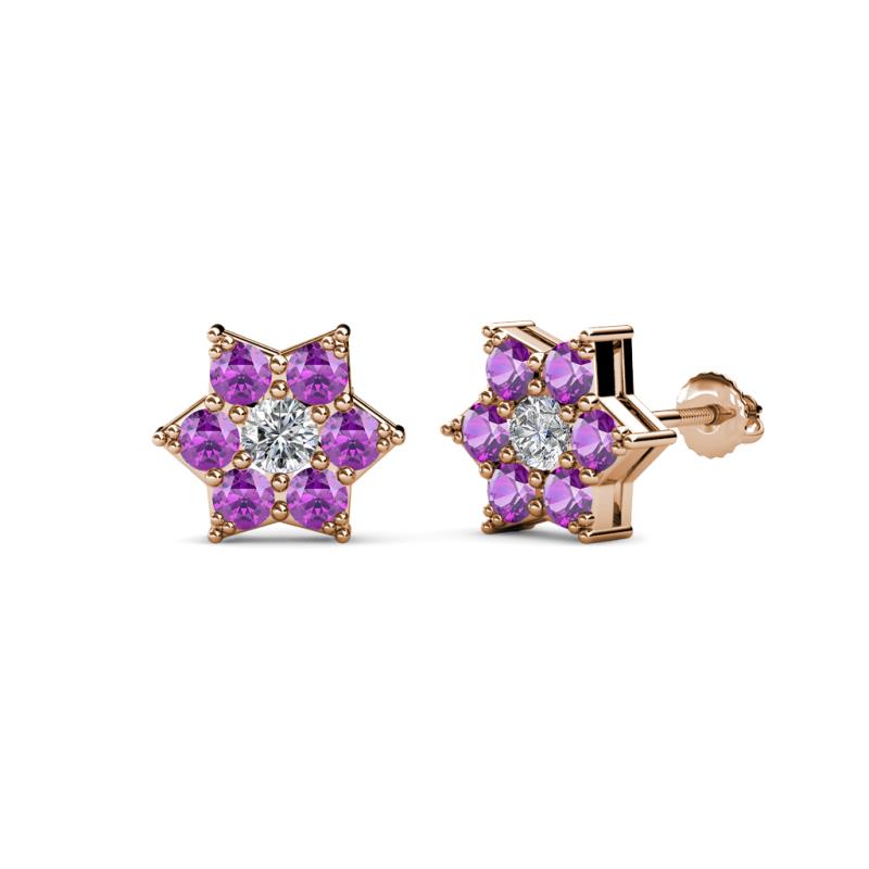 Amora 0.44 ctw Lab Grown Diamond and Amethyst Flower Earrings 