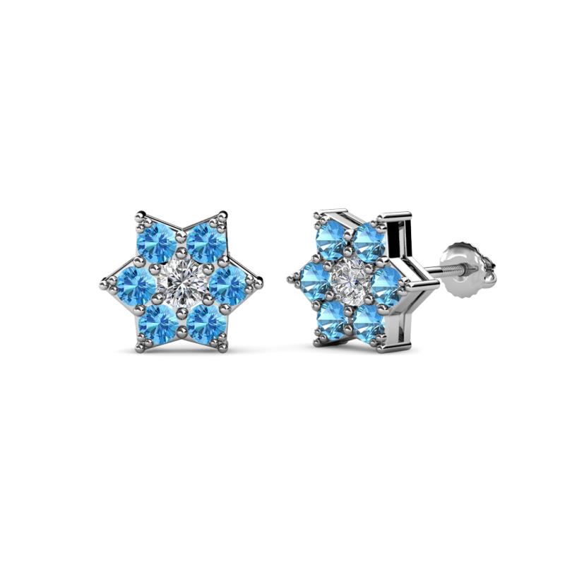 Amora 0.43 ctw Lab Grown Diamond and Blue Topaz Flower Earrings 