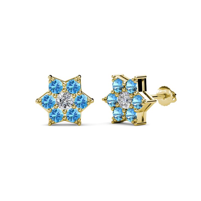 Amora 0.43 ctw Lab Grown Diamond and Blue Topaz Flower Earrings 