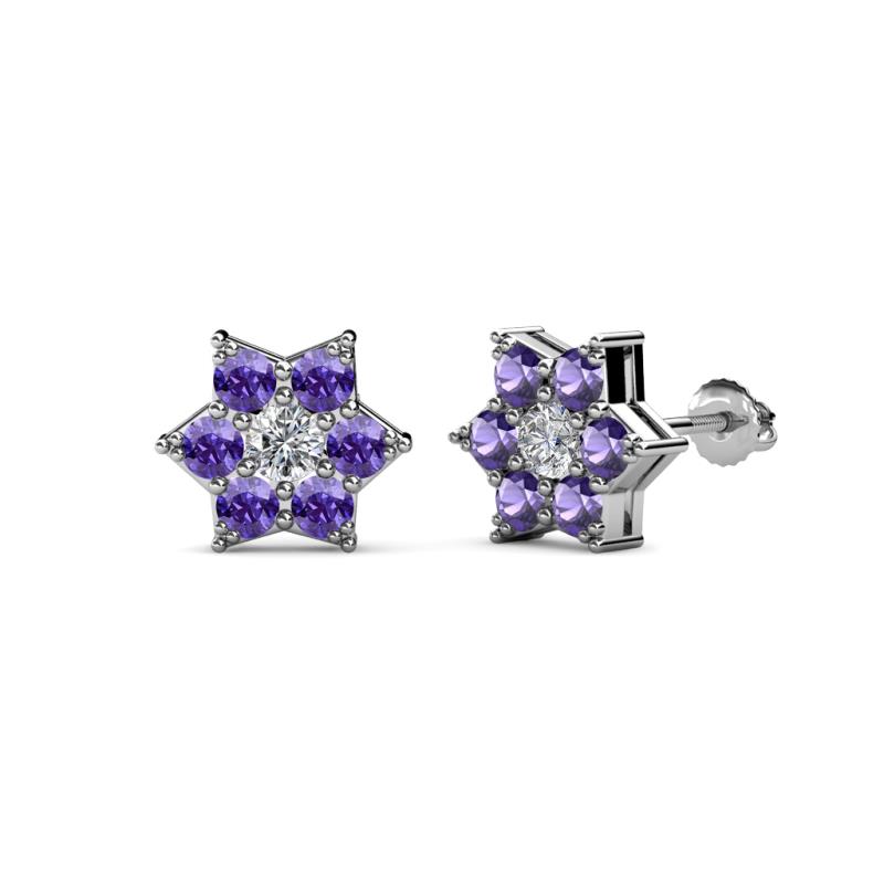 Amora 0.44 ctw Lab Grown Diamond and Iolite Flower Earrings 