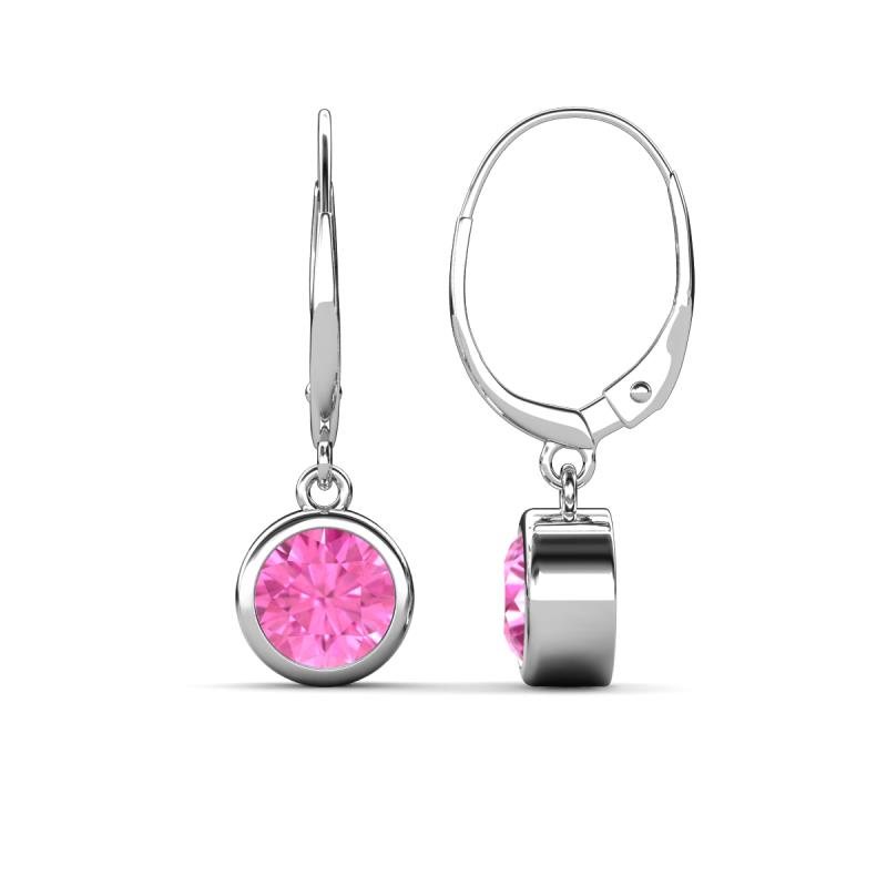 Cara Lab Created Pink Sapphire (6mm) Solitaire Dangling Earrings 