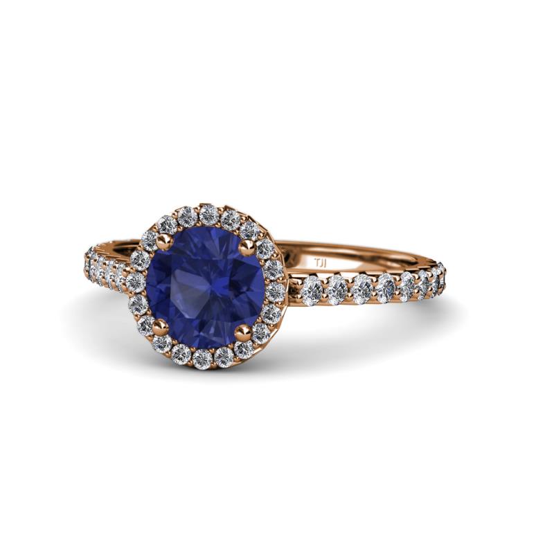 Abeni 1.18 ctw (6.50 mm) Round Iolite and Diamond Halo Engagement Ring   