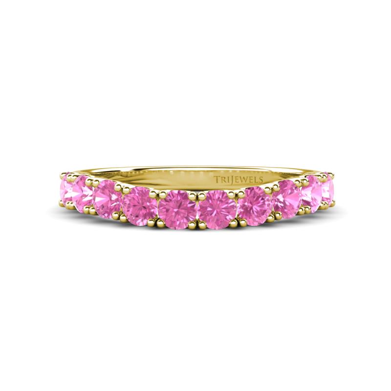 Zevara 1.10 ctw Round Pink Sapphire Women Stackable Curved Wedding Band 