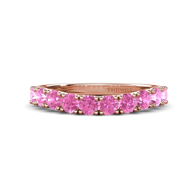Zevara 1.10 ctw Round Pink Sapphire Women Stackable Curved Wedding Band 